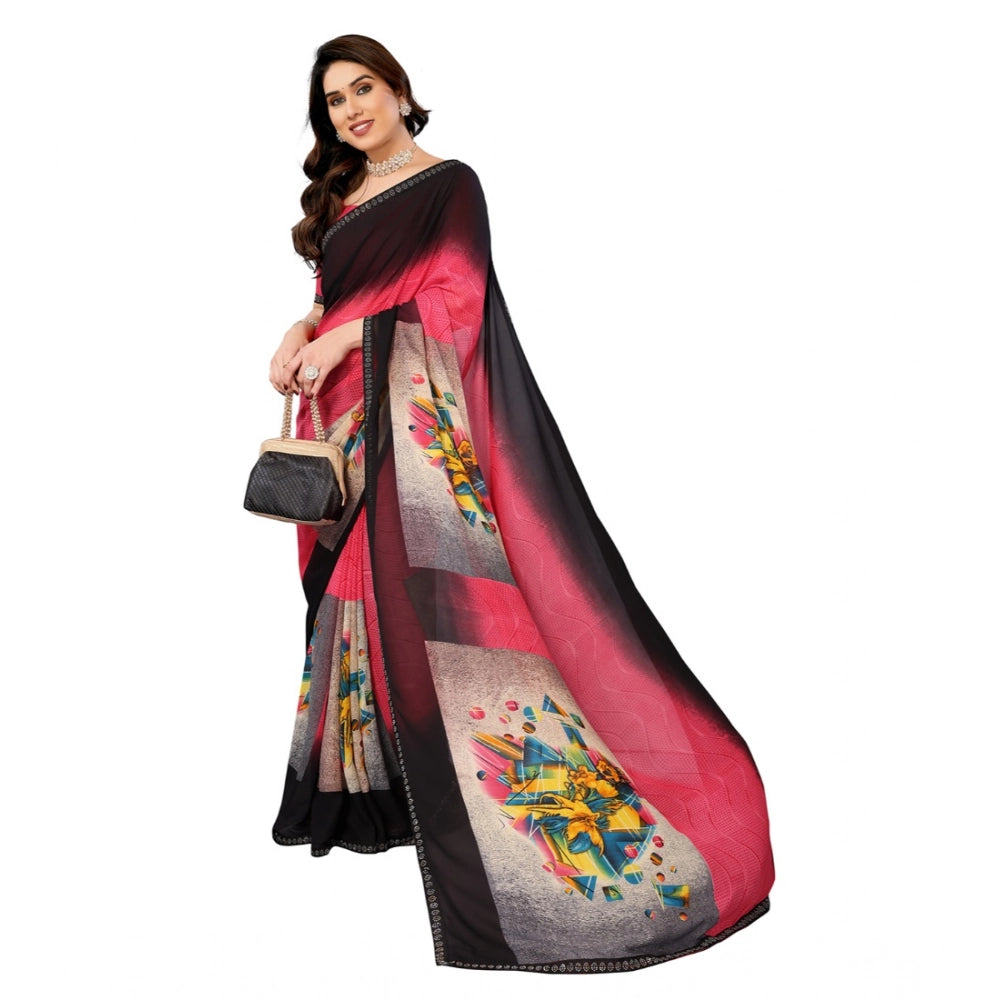 Women's Georgette Printed Saree With Unstitched Blouse 5.5Mtr (Multicolor) - VANSHELLE
