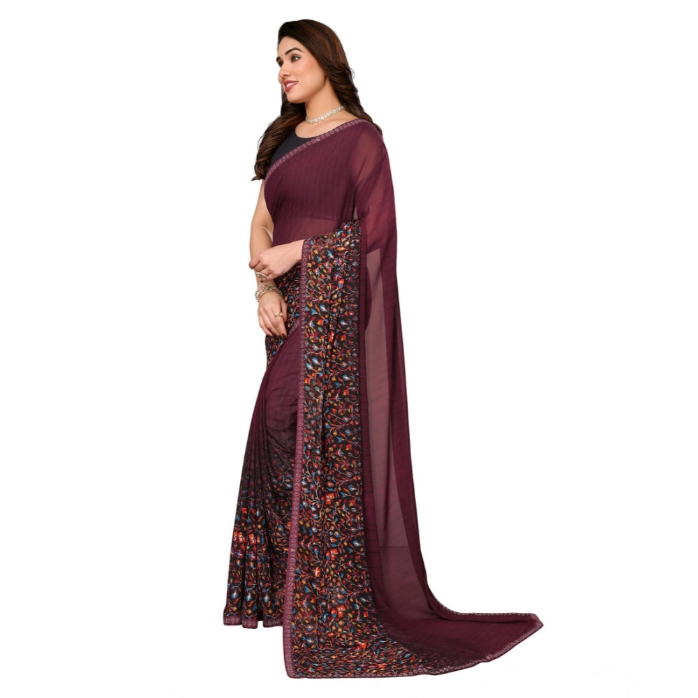 Women's Georgette Printed Saree With Unstitched Blouse 5.5Mtr (Maroon) - VANSHELLE
