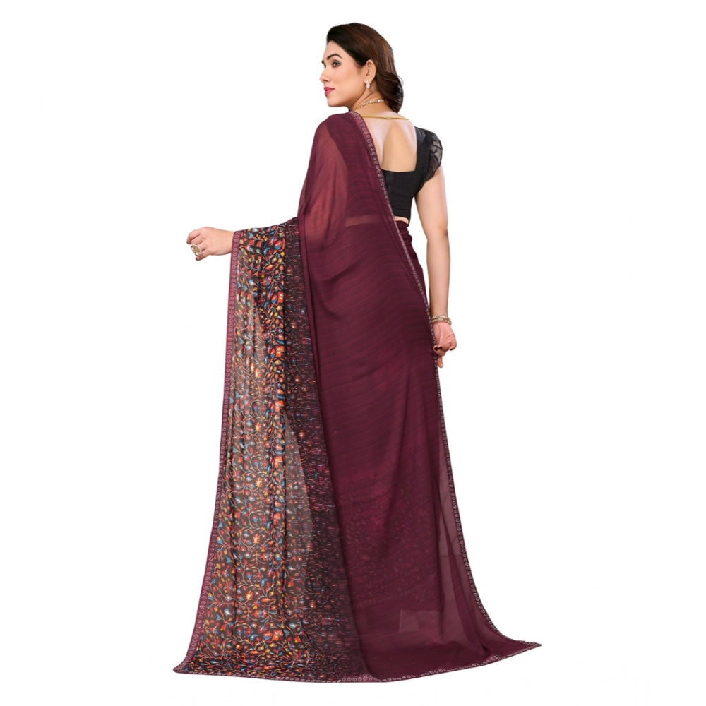Women's Georgette Printed Saree With Unstitched Blouse 5.5Mtr (Maroon) - VANSHELLE