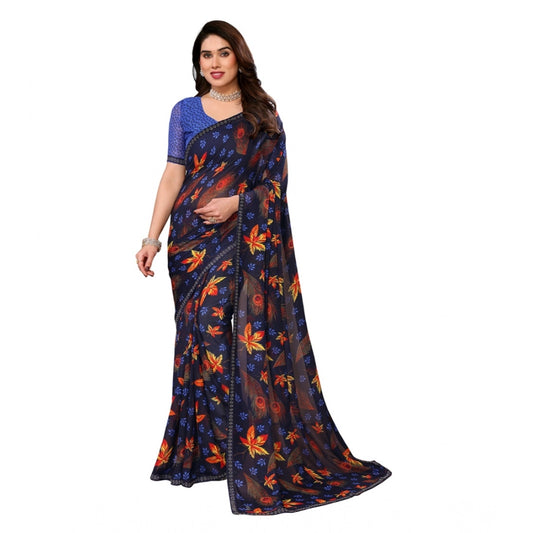 Women'S Georgette Printed Saree With Unstitched Blouse 5.5Mtr
