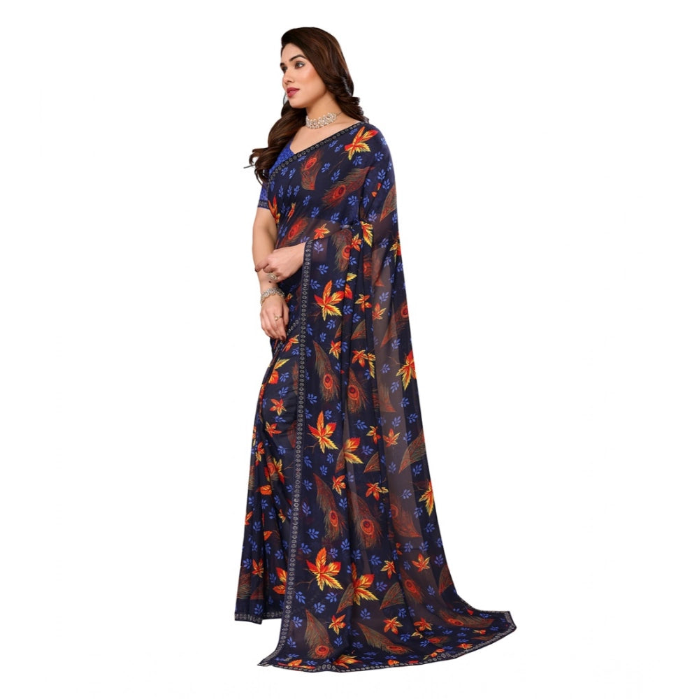 Women'S Georgette Printed Saree With Unstitched Blouse 5.5Mtr
