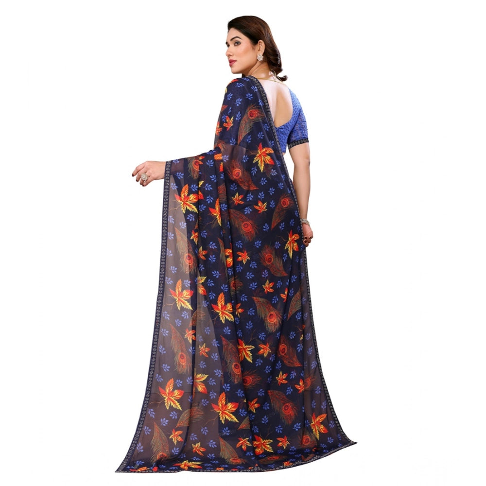 Women'S Georgette Printed Saree With Unstitched Blouse 5.5Mtr