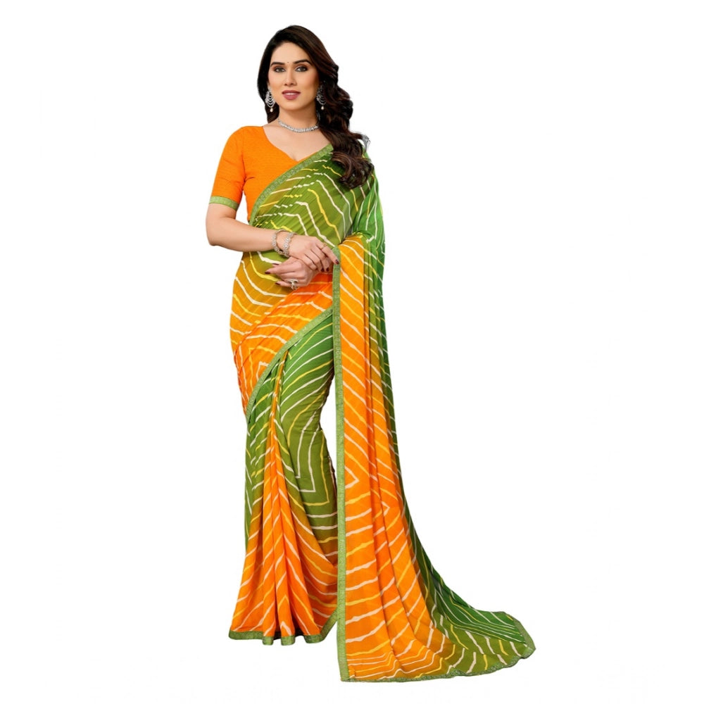 Women's Georgette Printed Saree With Unstitched Blouse 5.5Mtr (Green) - VANSHELLE