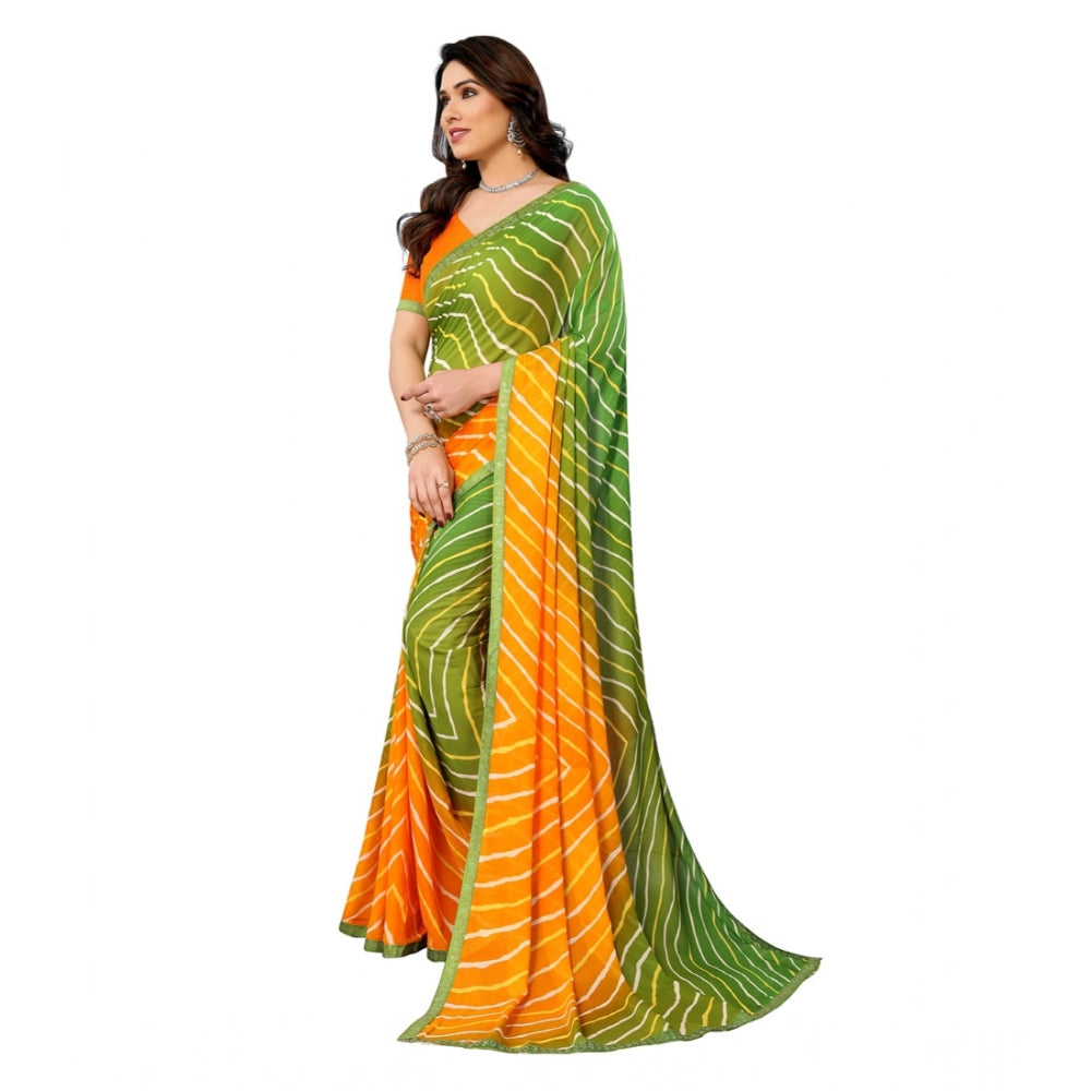 Women's Georgette Printed Saree With Unstitched Blouse 5.5Mtr (Green) - VANSHELLE