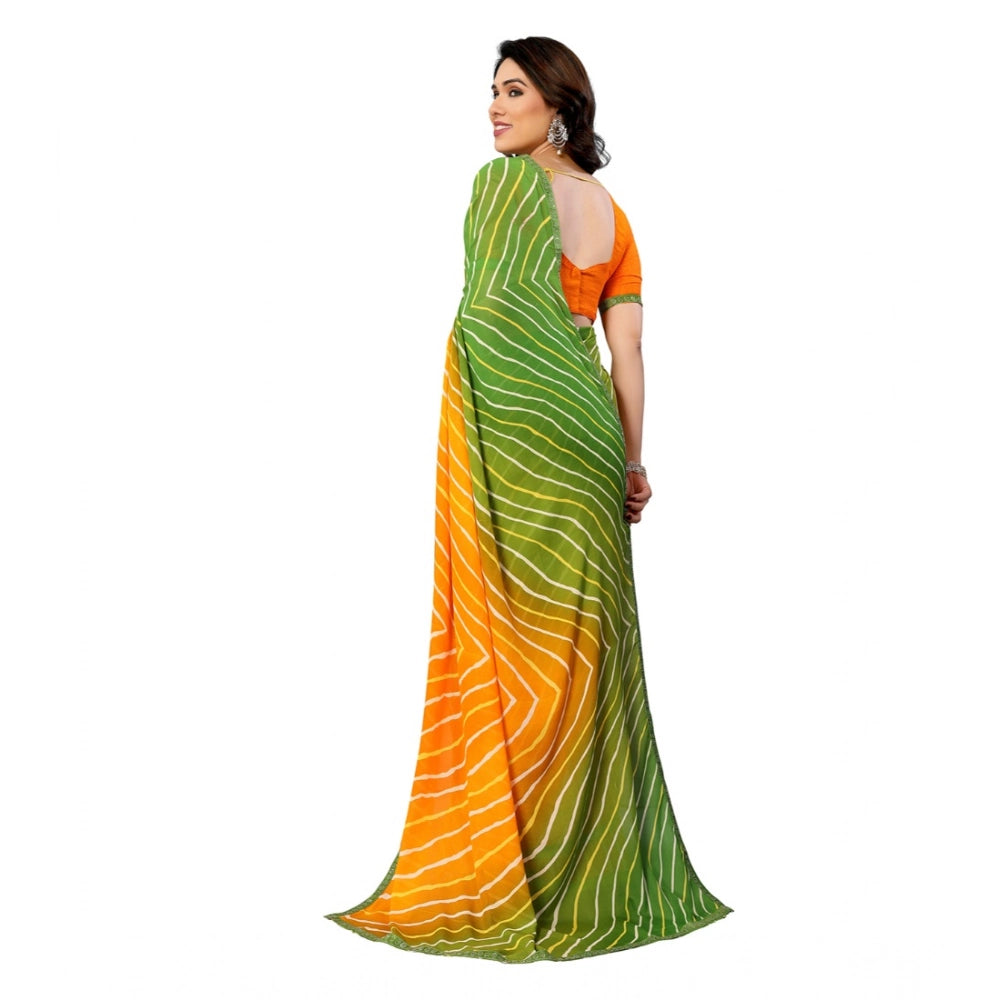 Women's Georgette Printed Saree With Unstitched Blouse 5.5Mtr (Green) - VANSHELLE