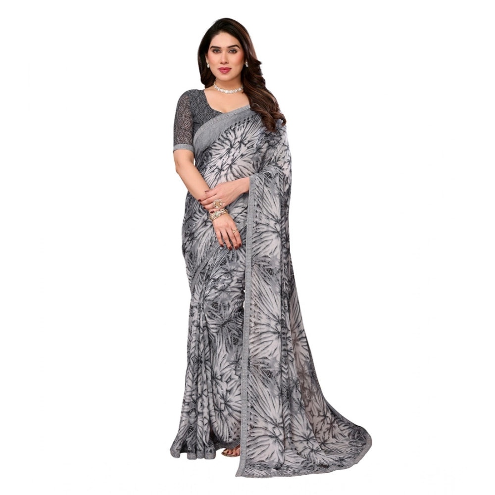 Women'S Georgette Printed Saree With Unstitched Blouse 5.5Mtr