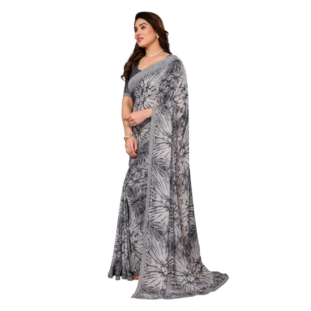 Women'S Georgette Printed Saree With Unstitched Blouse 5.5Mtr