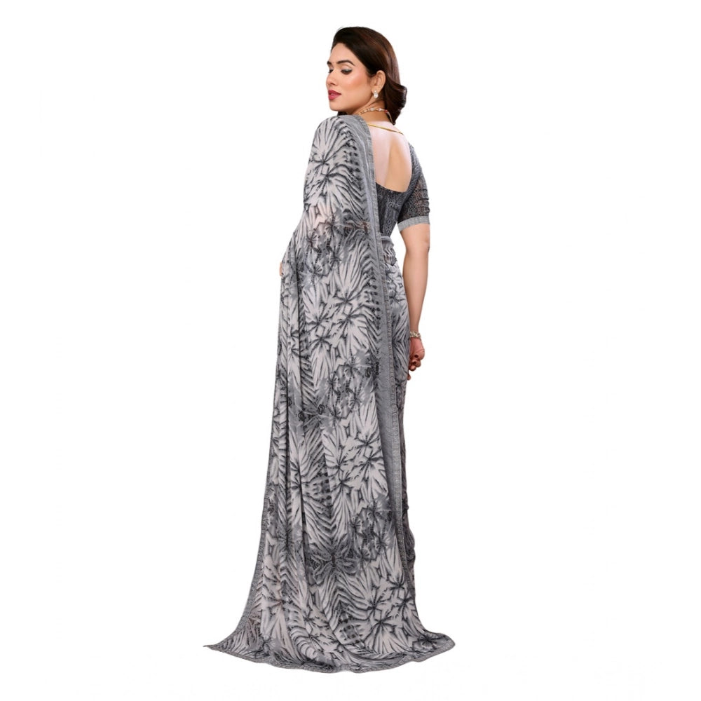 Women'S Georgette Printed Saree With Unstitched Blouse 5.5Mtr