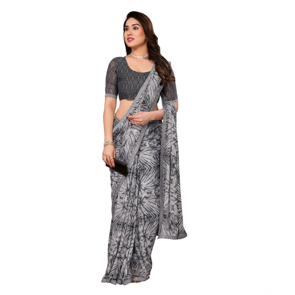 Women'S Georgette Printed Saree With Unstitched Blouse 5.5Mtr