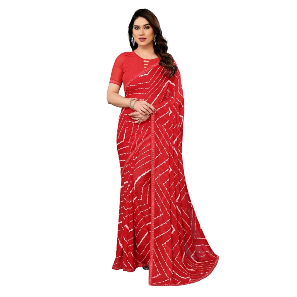 Women's Georgette Printed Saree With Unstitched Blouse 5.5Mtr (Red) - VANSHELLE