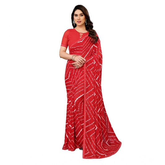 Women's Georgette Printed Saree With Unstitched Blouse 5.5Mtr (Red) - VANSHELLE