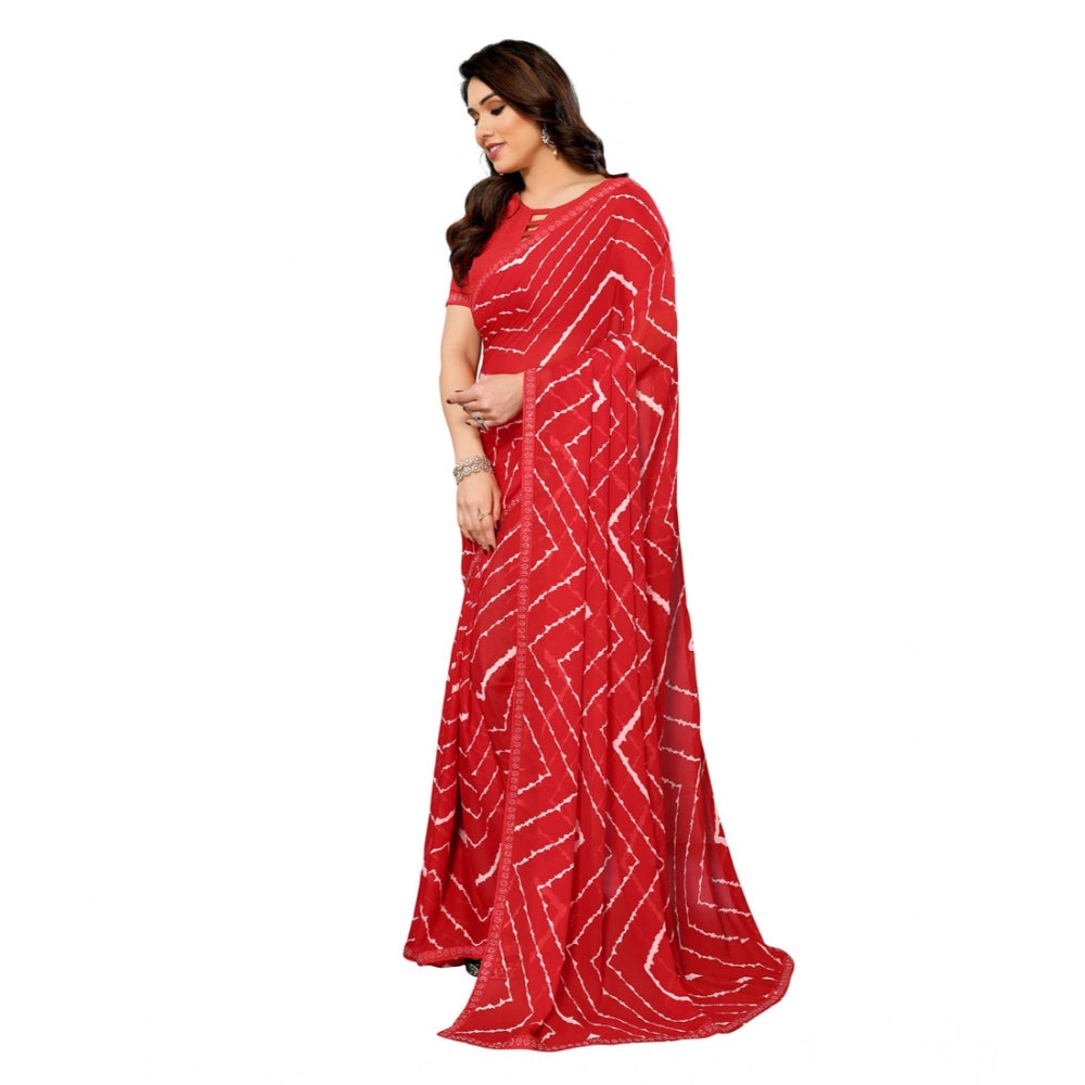 Women's Georgette Printed Saree With Unstitched Blouse 5.5Mtr (Red) - VANSHELLE