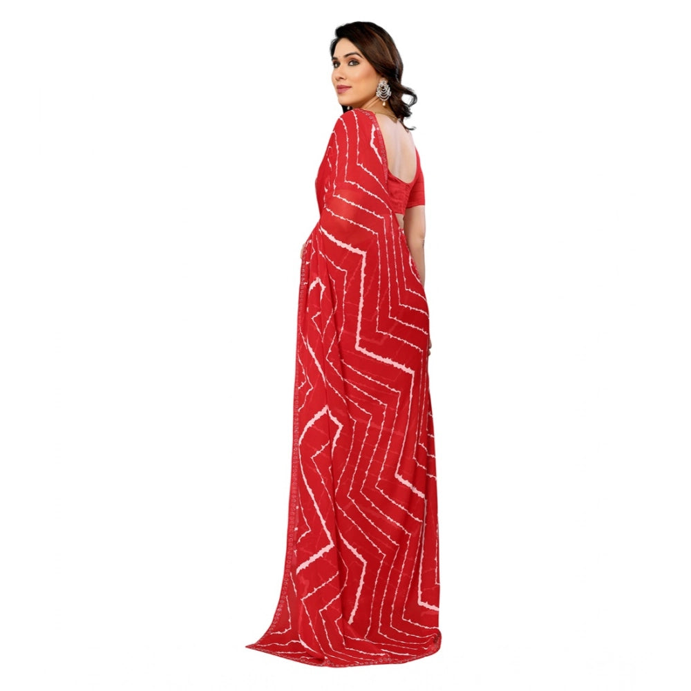 Women's Georgette Printed Saree With Unstitched Blouse 5.5Mtr (Red) - VANSHELLE