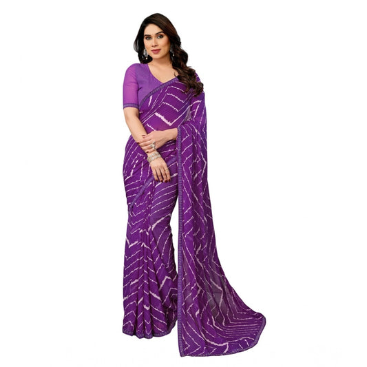 Women's Georgette Printed Saree With Unstitched Blouse 5.5Mtr (Purple) - VANSHELLE