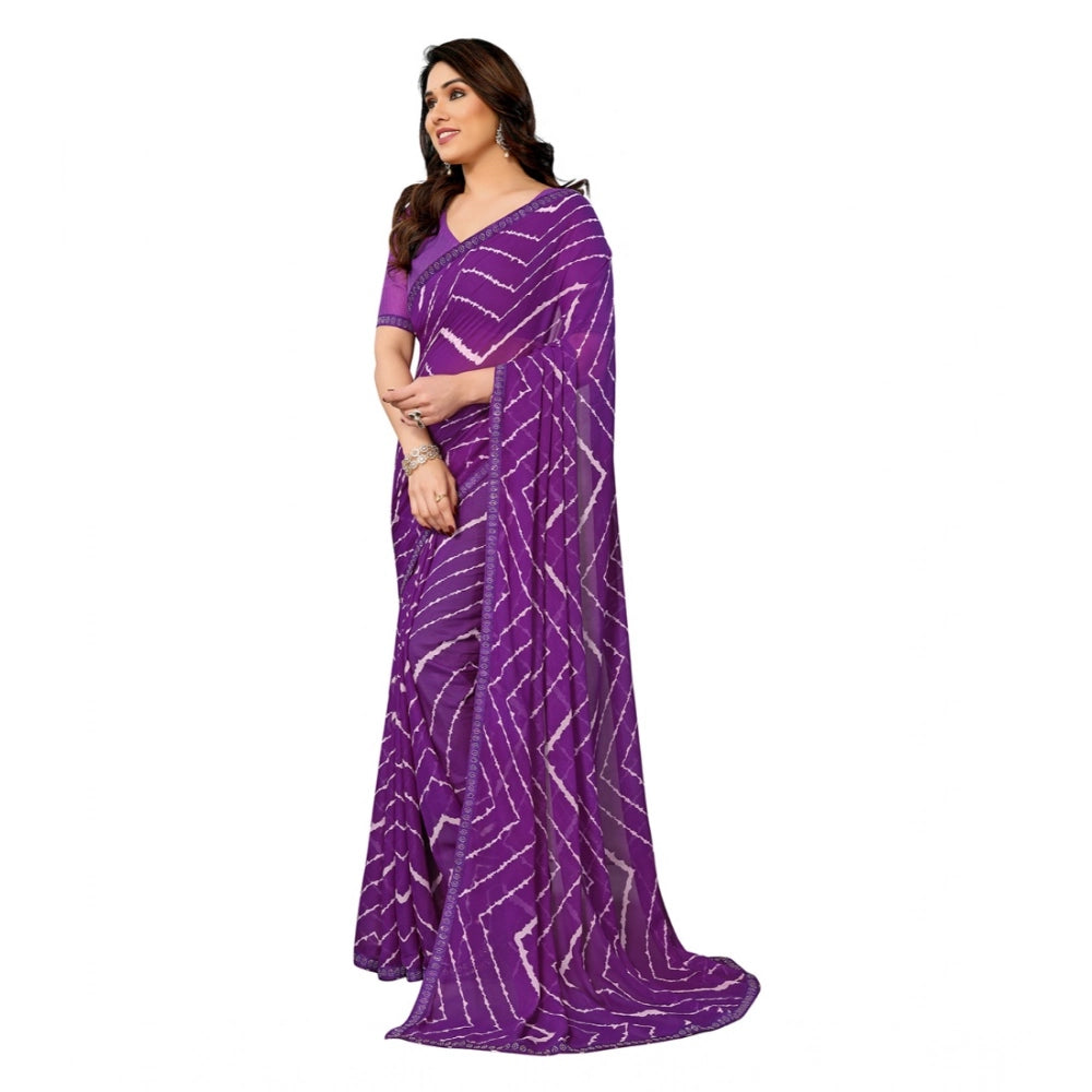 Women's Georgette Printed Saree With Unstitched Blouse 5.5Mtr (Purple) - VANSHELLE