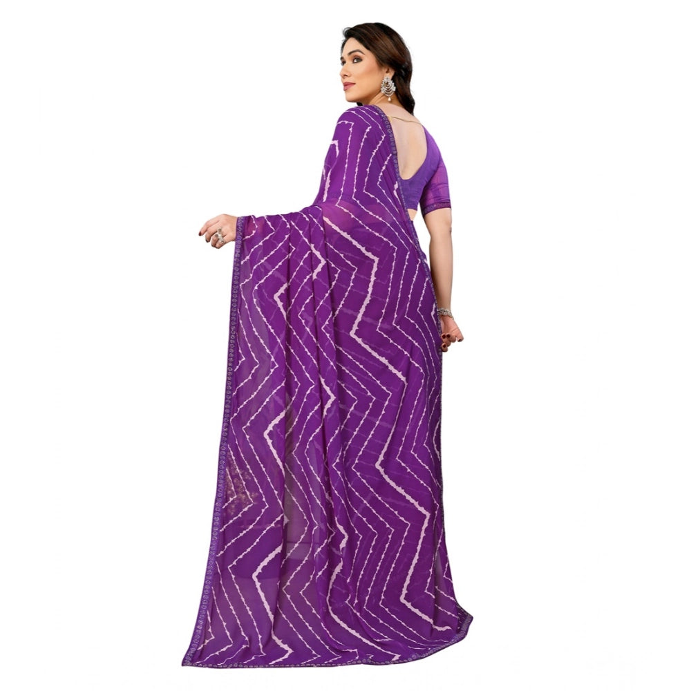 Women's Georgette Printed Saree With Unstitched Blouse 5.5Mtr (Purple) - VANSHELLE
