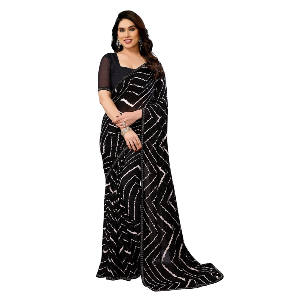 Women's Georgette Printed Saree With Unstitched Blouse 5.5Mtr (Black) - VANSHELLE