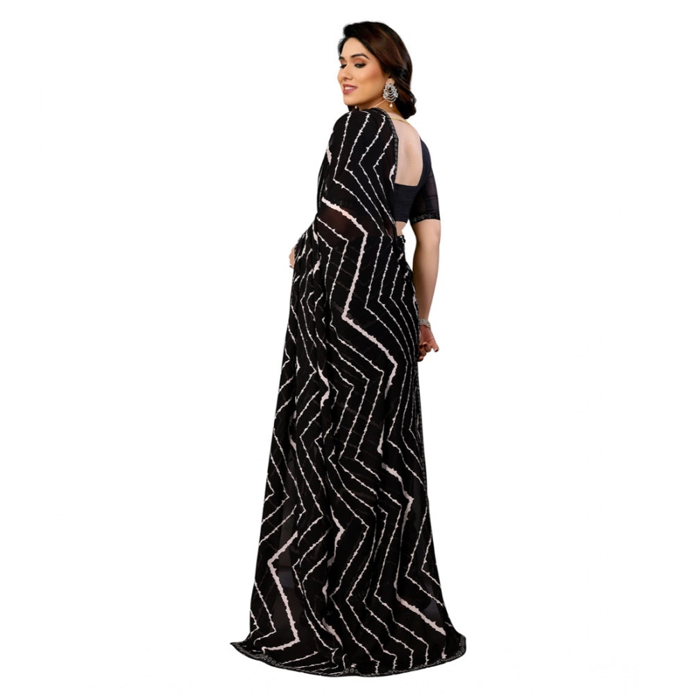 Women's Georgette Printed Saree With Unstitched Blouse 5.5Mtr (Black) - VANSHELLE