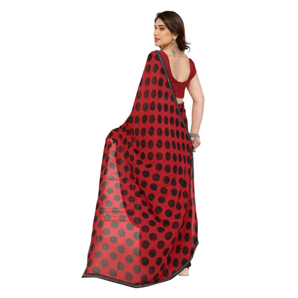 Women's Georgette Printed Saree With Unstitched Blouse 5.5Mtr (Red) - VANSHELLE