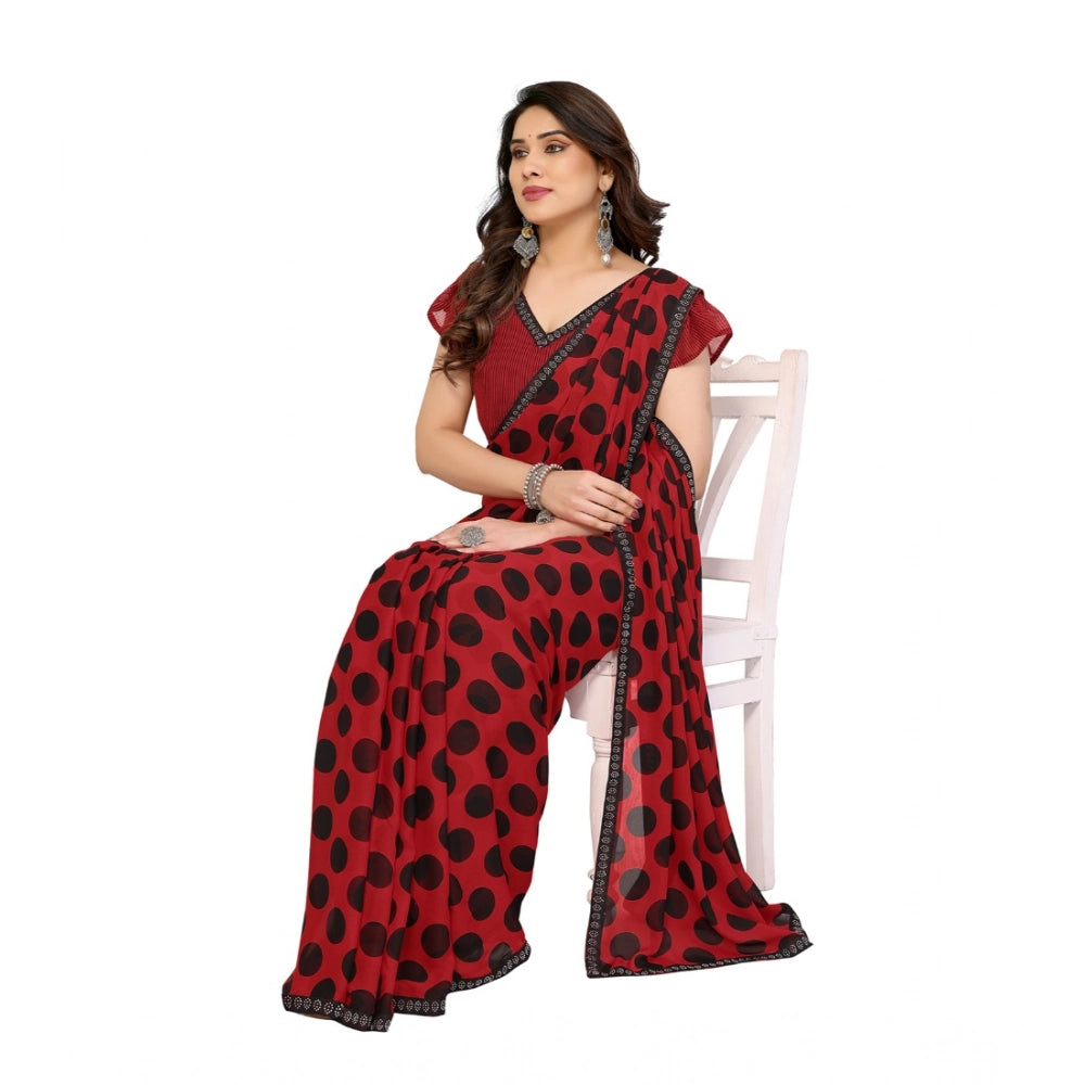 Women's Georgette Printed Saree With Unstitched Blouse 5.5Mtr (Red) - VANSHELLE
