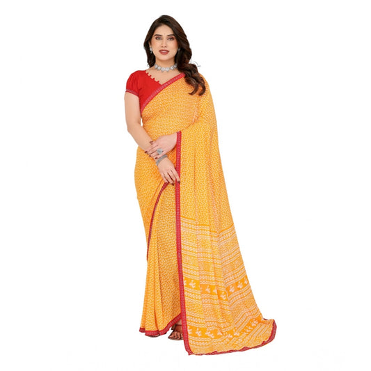 Women's Georgette Printed Saree With Unstitched Blouse 5.5Mtr (Yellow) - VANSHELLE
