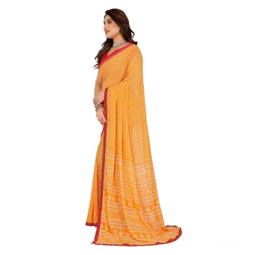 Women's Georgette Printed Saree With Unstitched Blouse 5.5Mtr (Yellow) - VANSHELLE