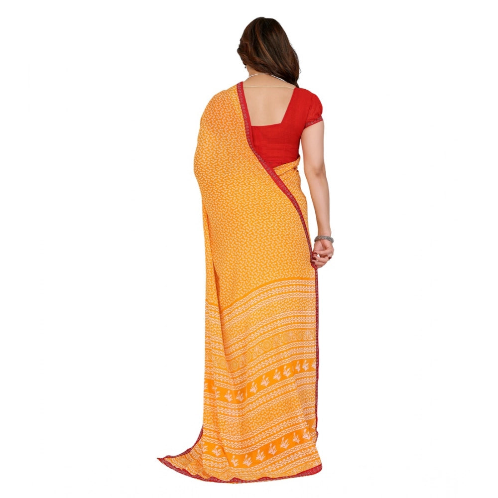 Women's Georgette Printed Saree With Unstitched Blouse 5.5Mtr (Yellow) - VANSHELLE