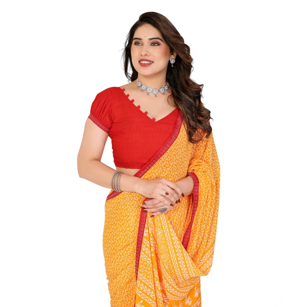 Women's Georgette Printed Saree With Unstitched Blouse 5.5Mtr (Yellow) - VANSHELLE