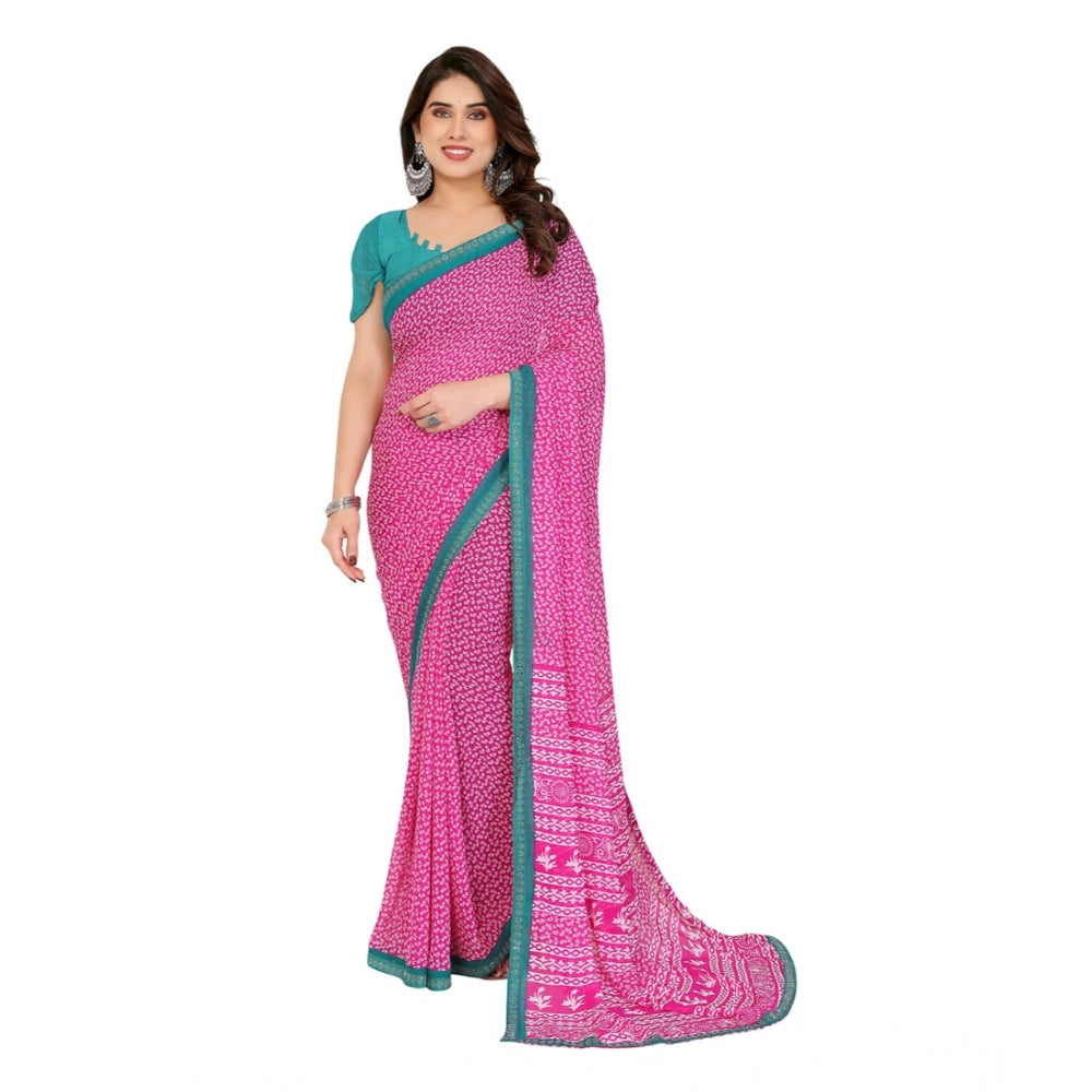 Women's Georgette Printed Saree With Unstitched Blouse 5.5Mtr (Pink) by Vanshelle
