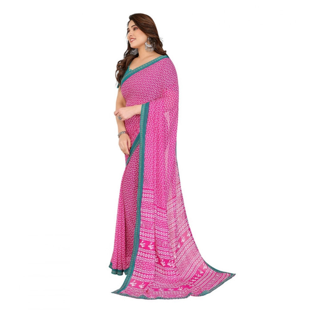Women's Georgette Printed Saree With Unstitched Blouse 5.5Mtr (Pink) - VANSHELLE