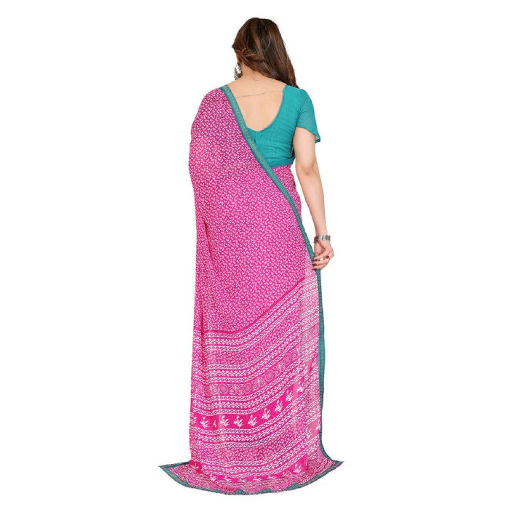 Women's Georgette Printed Saree With Unstitched Blouse 5.5Mtr (Pink) - VANSHELLE