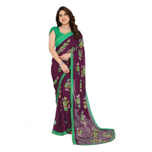 Women's Georgette Printed Saree With Unstitched Blouse 5.5Mtr (Maroon) - VANSHELLE