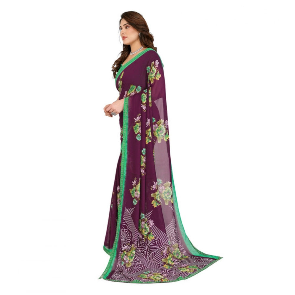 Women's Georgette Printed Saree With Unstitched Blouse 5.5Mtr (Maroon) - VANSHELLE