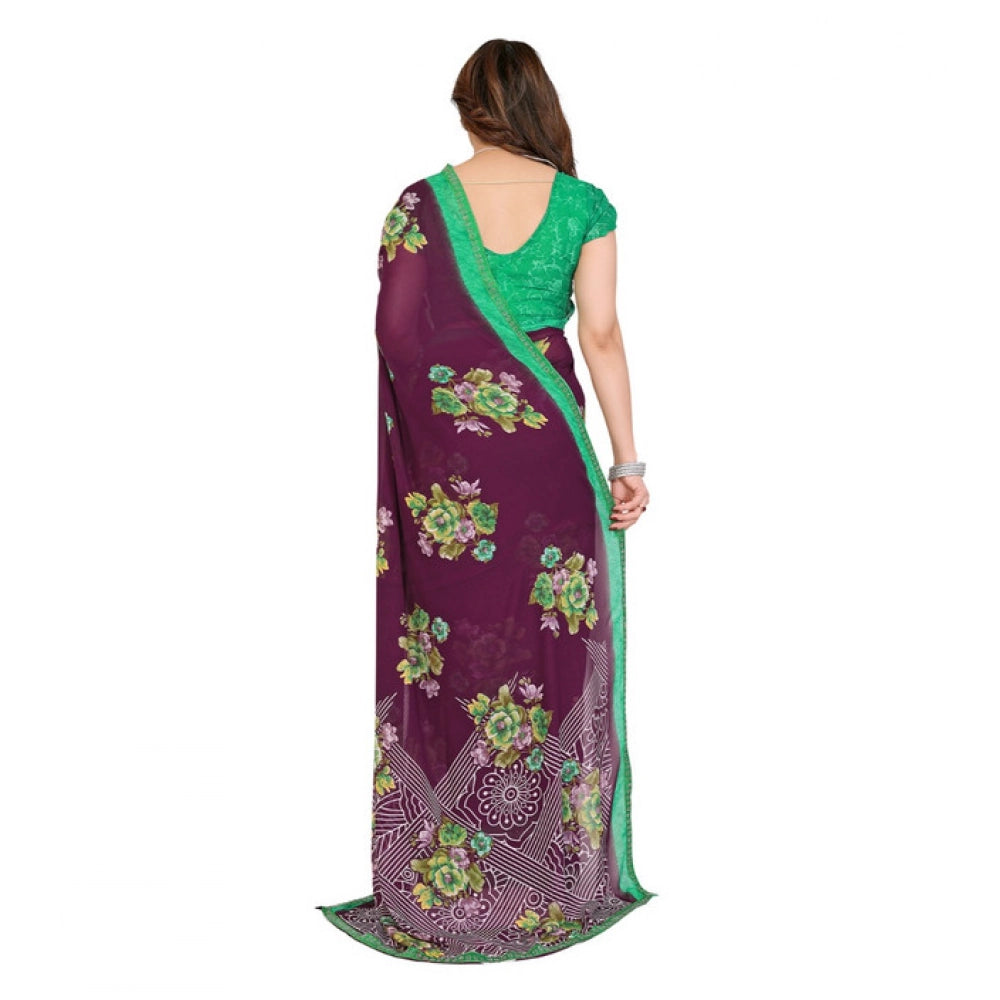 Women's Georgette Printed Saree With Unstitched Blouse 5.5Mtr (Maroon) - VANSHELLE
