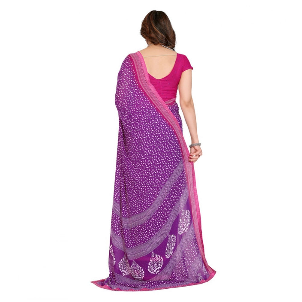 Women's Georgette Printed Saree With Unstitched Blouse 5.5Mtr (Purple) - VANSHELLE
