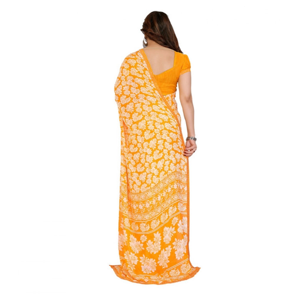 Women's Georgette Printed Saree With Unstitched Blouse 5.5Mtr (Yellow) - VANSHELLE