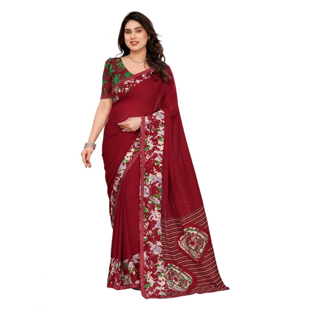 Women's Georgette Printed Saree With Unstitched Blouse 5.5Mtr (Red) - VANSHELLE