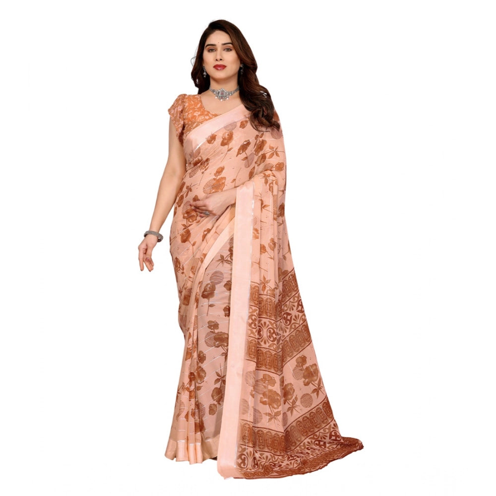 Women's Georgette Printed Saree With Unstitched Blouse 5.5Mtr (Brown) by Vanshelle