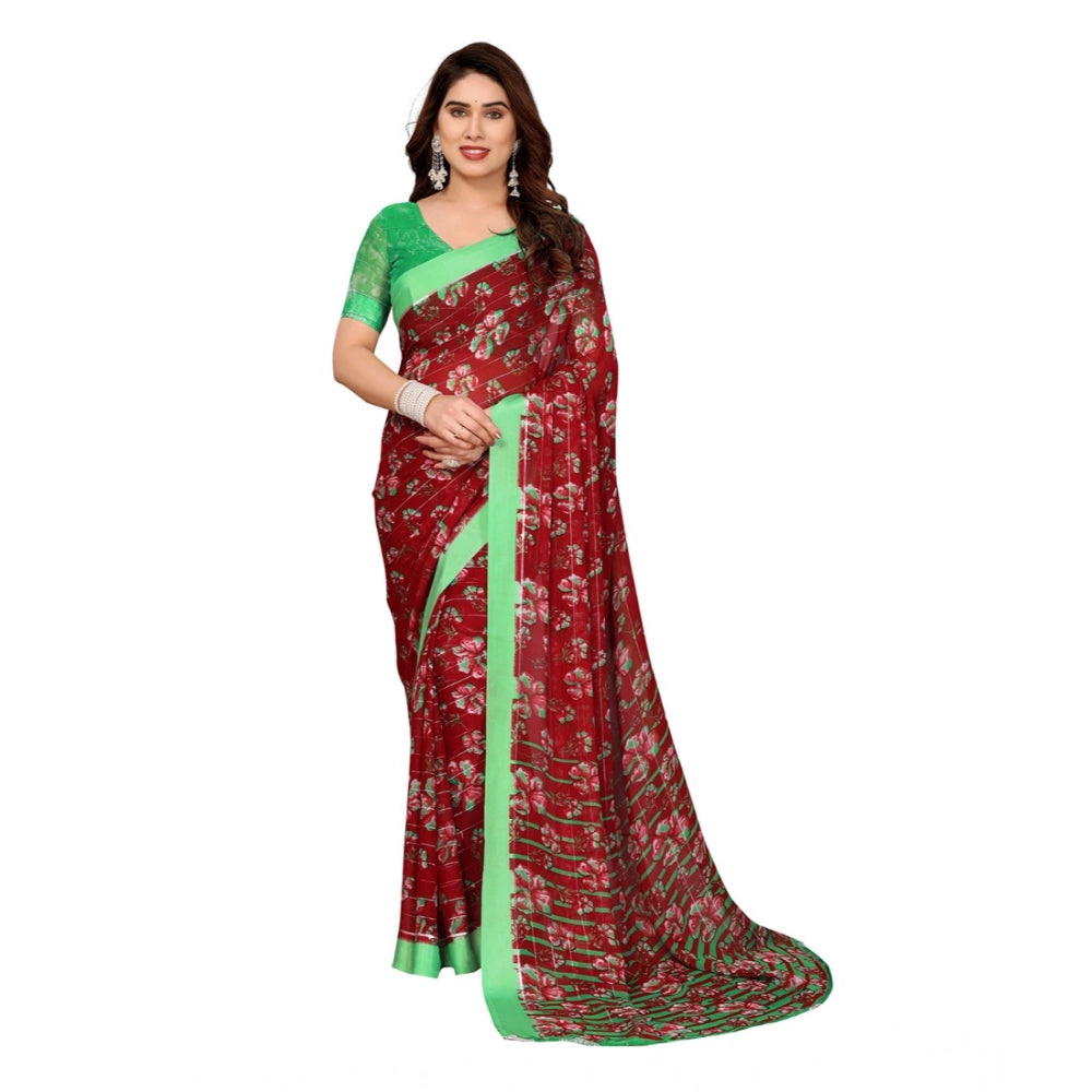 Women's Georgette Printed Saree With Unstitched Blouse 5.5Mtr (Red) - VANSHELLE