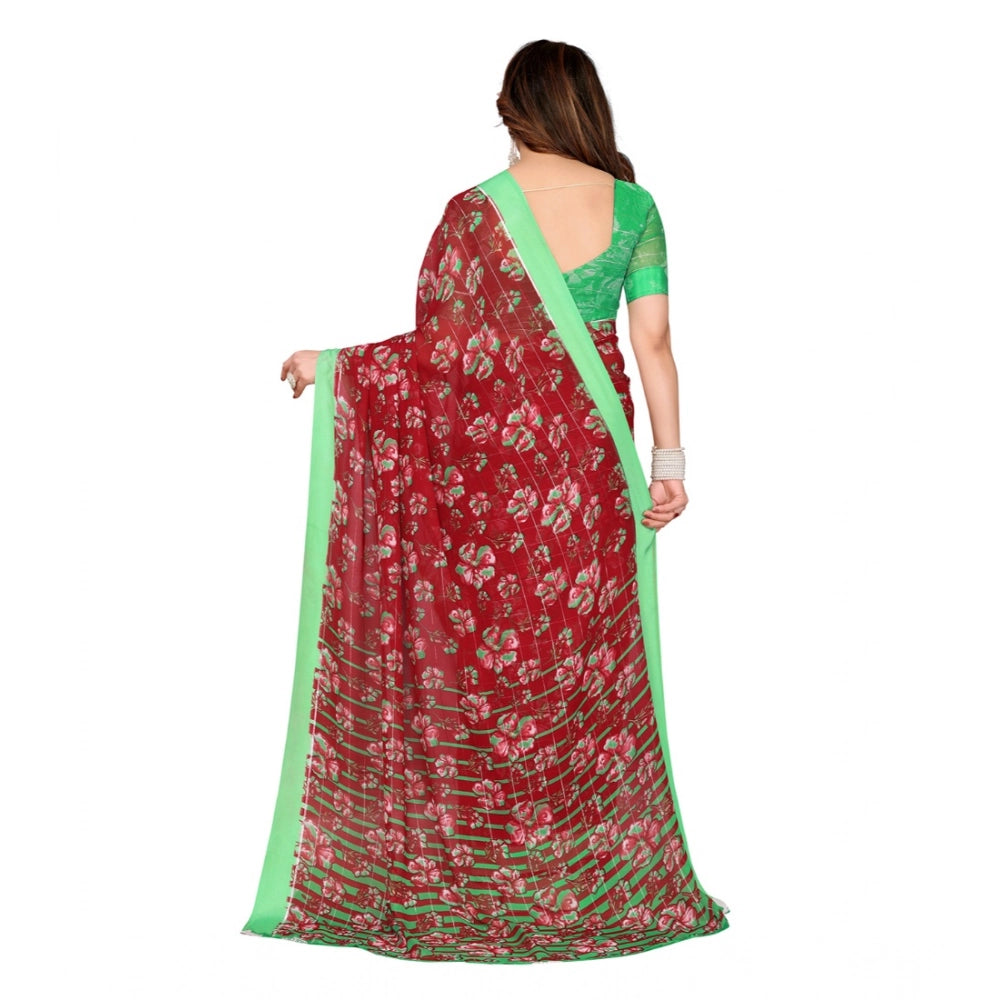 Women's Georgette Printed Saree With Unstitched Blouse 5.5Mtr (Red) - VANSHELLE