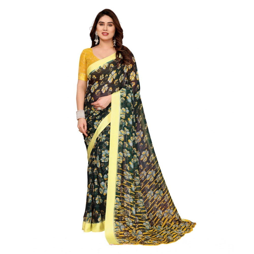 Women's Georgette Printed Saree With Unstitched Blouse 5.5Mtr (Green) - VANSHELLE