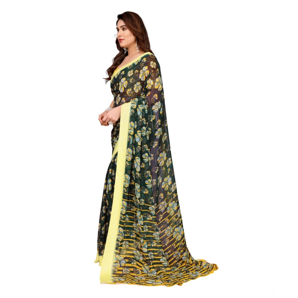 Women's Georgette Printed Saree With Unstitched Blouse 5.5Mtr (Green) - VANSHELLE
