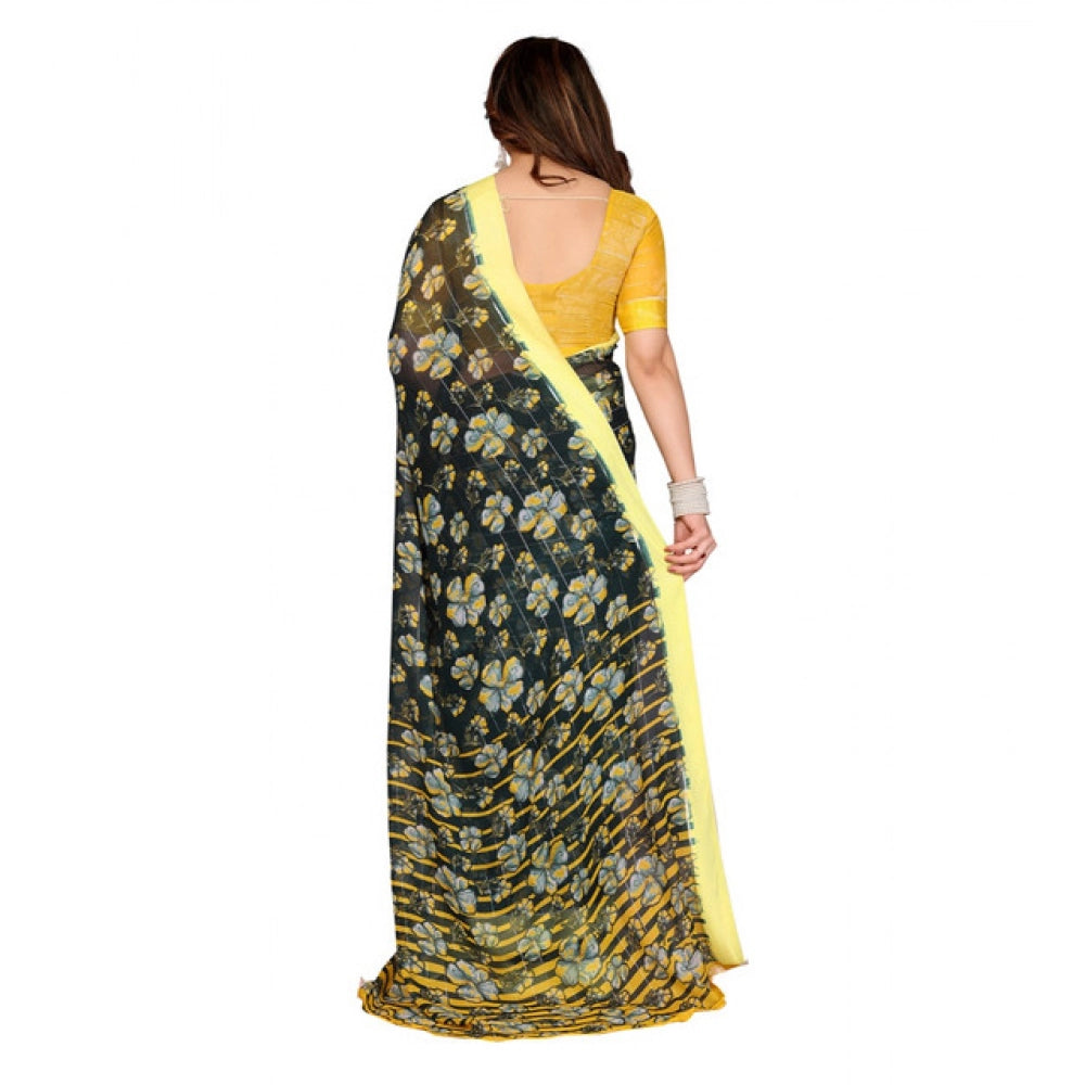 Women's Georgette Printed Saree With Unstitched Blouse 5.5Mtr (Green) - VANSHELLE