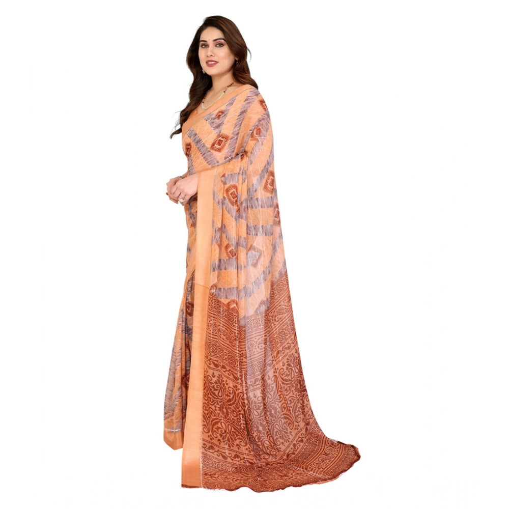Women's Georgette Printed Saree With Unstitched Blouse 5.5Mtr (Orange) - VANSHELLE