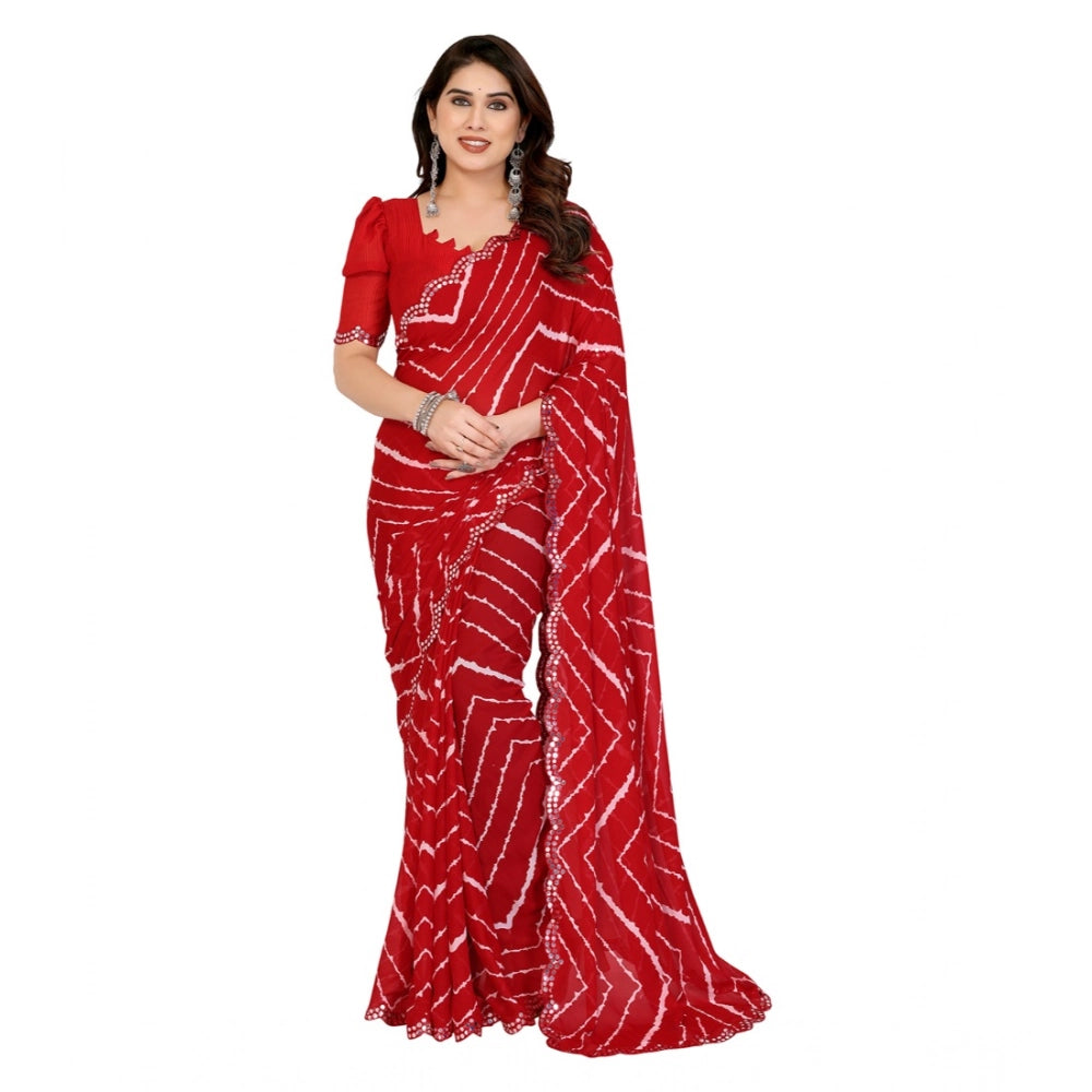 Women's Georgette Printed Saree With Unstitched Blouse 5.5Mtr (Red) - VANSHELLE