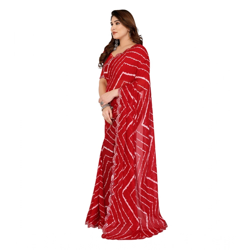 Women's Georgette Printed Saree With Unstitched Blouse 5.5Mtr (Red) - VANSHELLE
