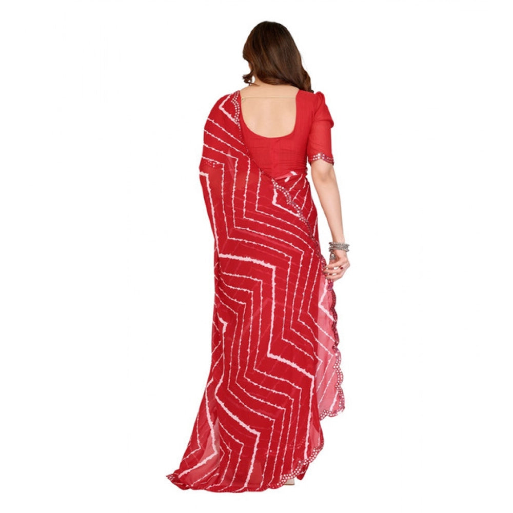 Women's Georgette Printed Saree With Unstitched Blouse 5.5Mtr (Red) - VANSHELLE