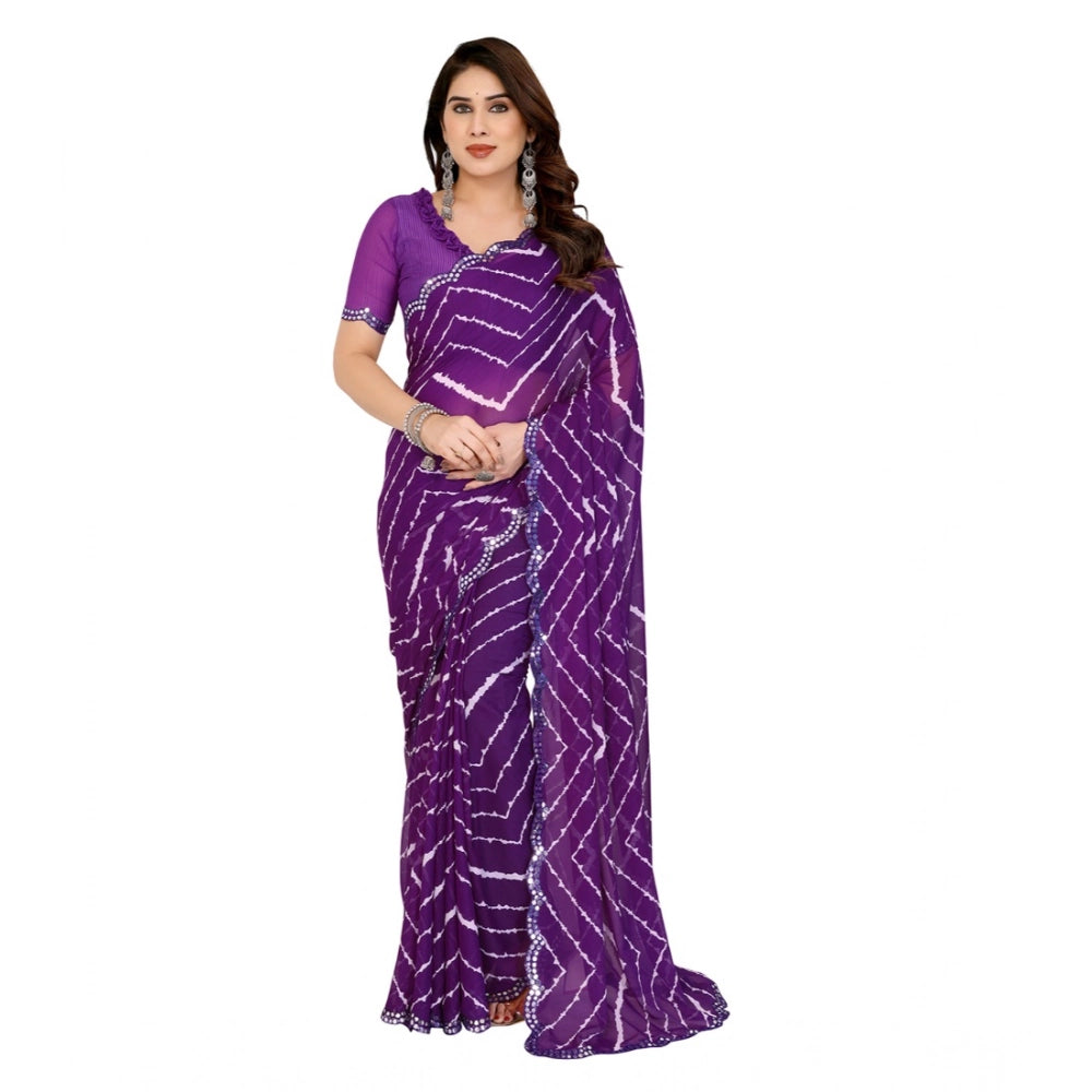 Women's Georgette Printed Saree With Unstitched Blouse 5.5Mtr (Purple) - VANSHELLE