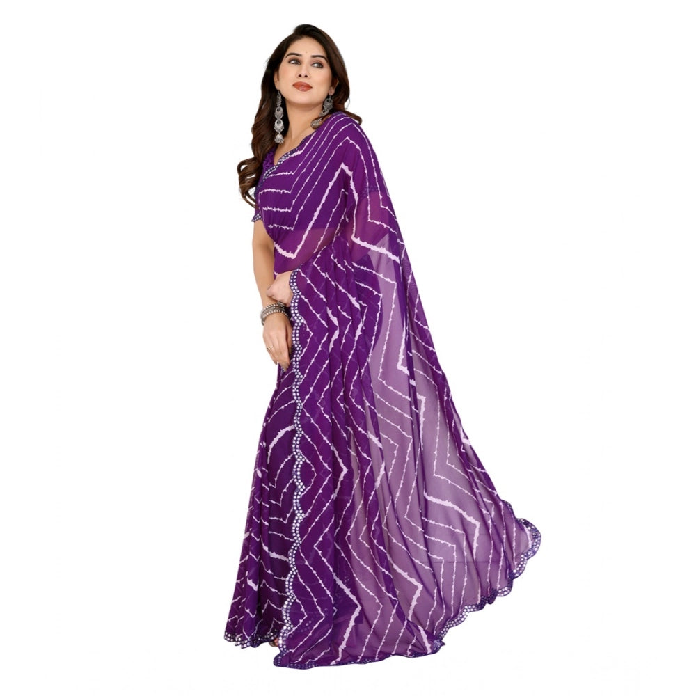 Women's Georgette Printed Saree With Unstitched Blouse 5.5Mtr (Purple) - VANSHELLE