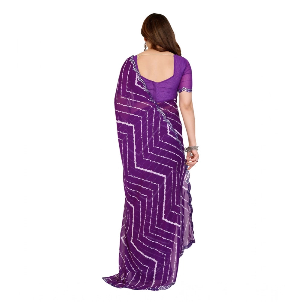 Women's Georgette Printed Saree With Unstitched Blouse 5.5Mtr (Purple) - VANSHELLE